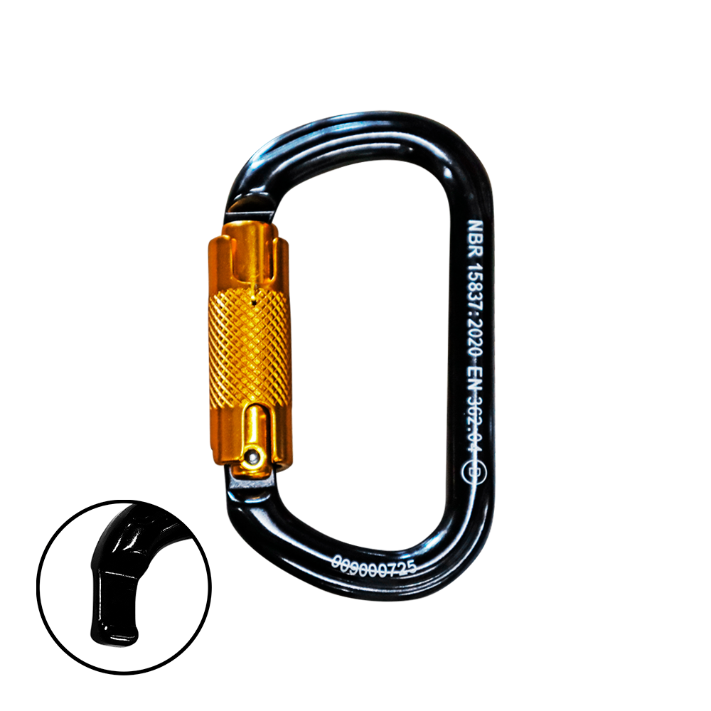 MOSQUETÃO OVAL ALUMÍNIO DUPLA TRAVA 25KN KEYLOCK CE EN NBR